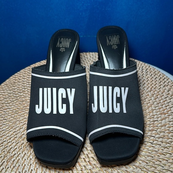 Women’s Juicy by Juicy Couture J-Girly Black Slip On Sandals Open Toe Block Heel - Picture 3 of 8